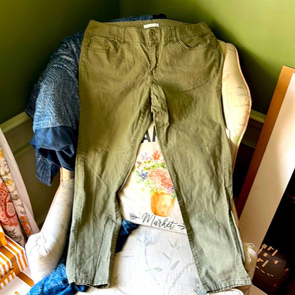 Green Linen cotton blend ankle length pants
